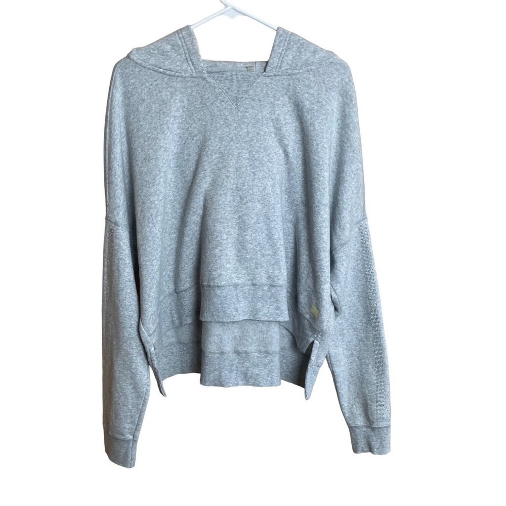 Butter Women Gray High Low Crop SuperSoft Rhinestone Trim Sweatshirt Hoodie Sz L